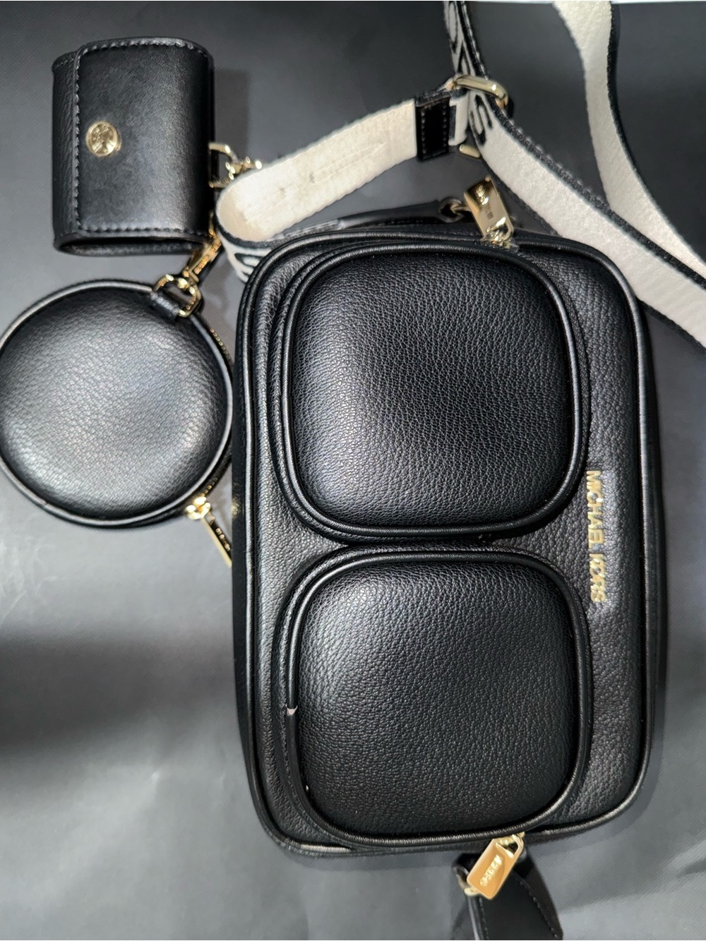 Michael Kors Black Pebbled Leather Crossbody with Trio Pouches